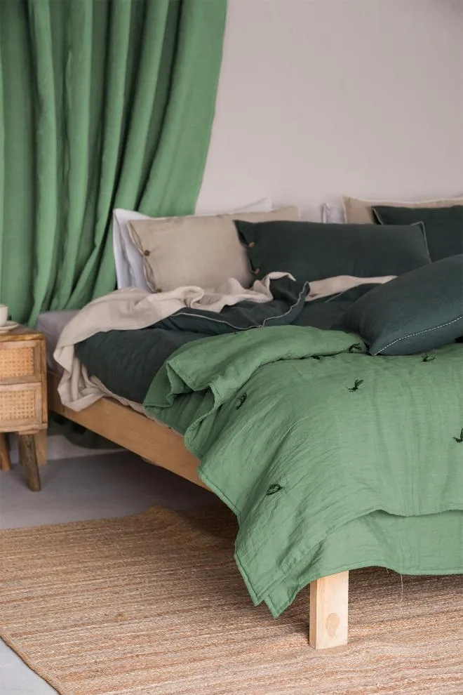 Linen Hand Tucked Quilt-Retro Green