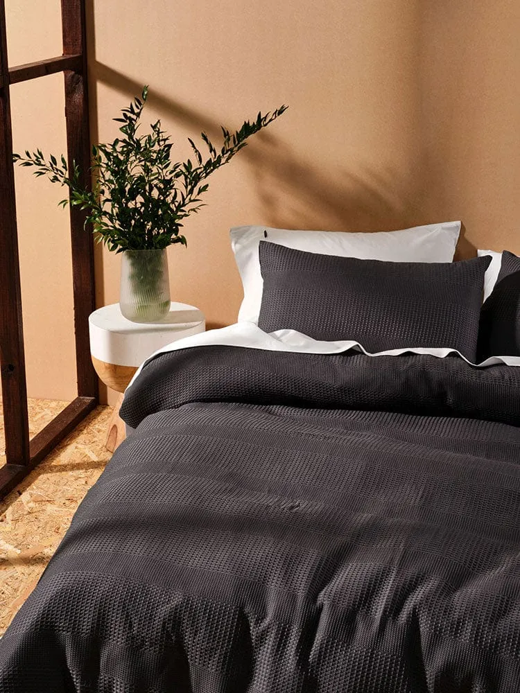Linen House Derry Waffle Charcoal Duvet Cover Set