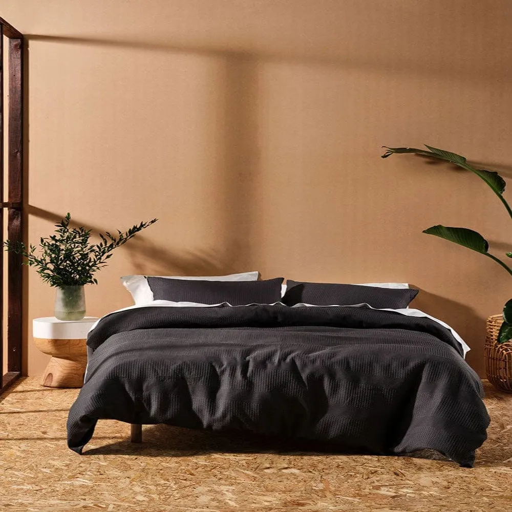 Linen House Derry Waffle Charcoal Duvet Cover Set