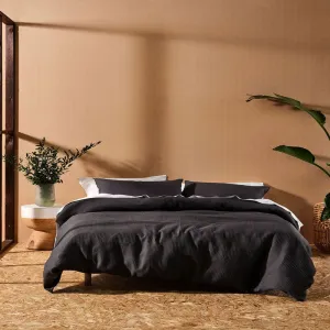 Linen House Derry Waffle Charcoal Duvet Cover Set