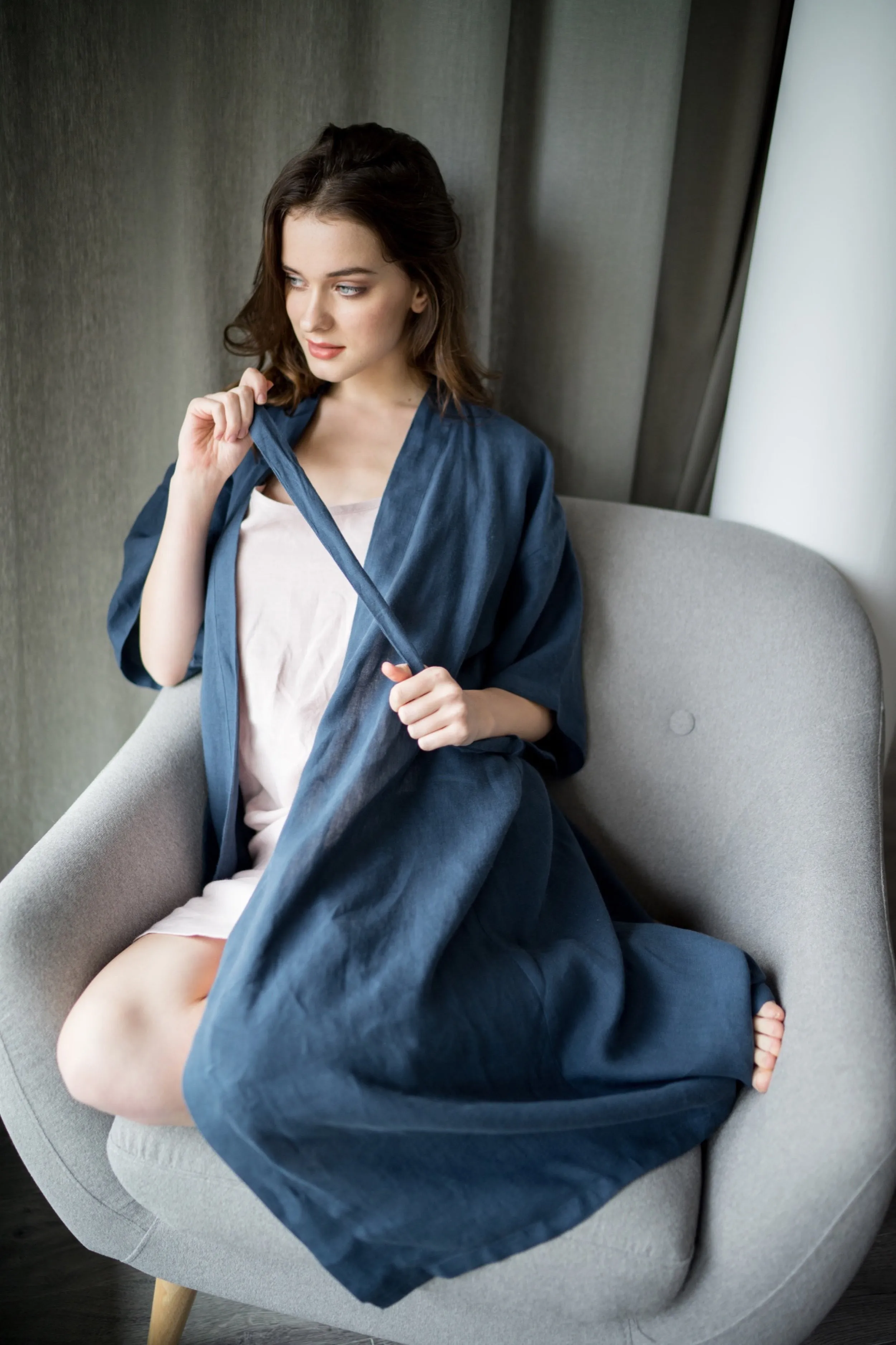 Linen kimono robe