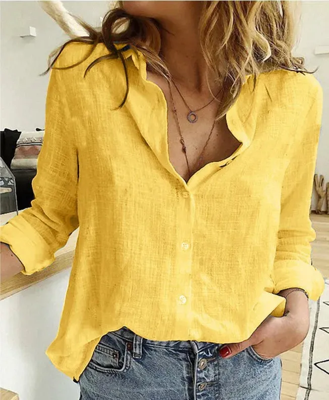 Linen Vogue™ | Women Cotton Button-Up Shirt | Solid Color, Breathable Fabric, Casual & Stylish Design