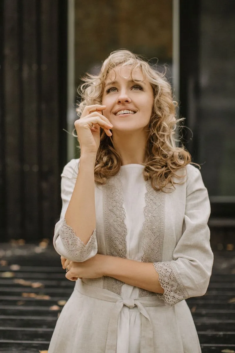 Linen Wedding Dress Coat With Lace
