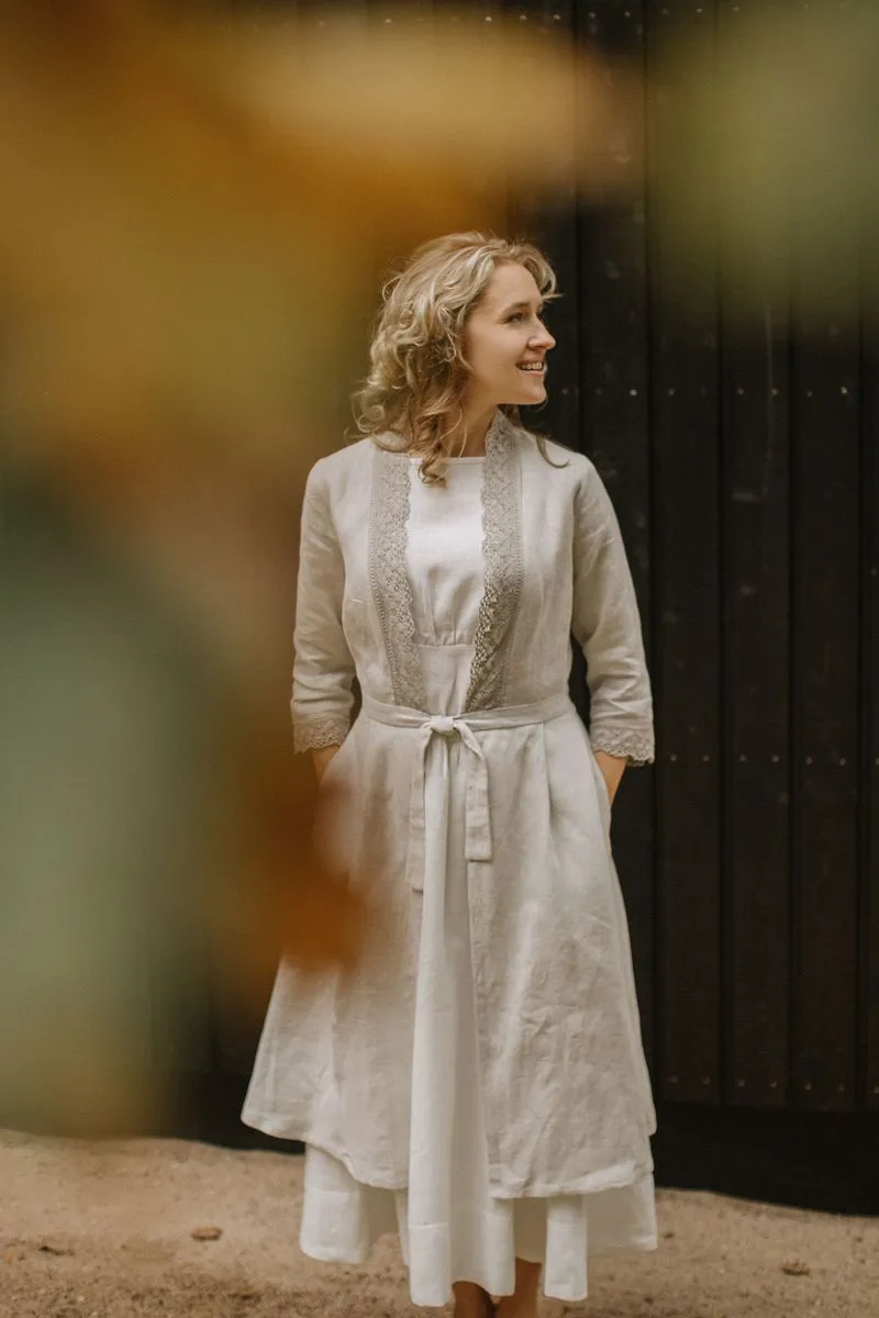 Linen Wedding Dress Coat With Lace