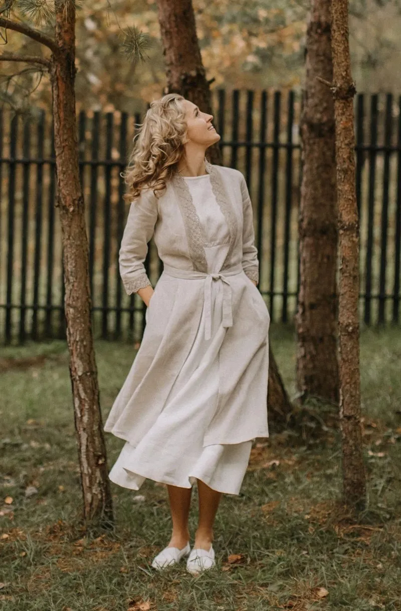 Linen Wedding Dress Coat With Lace