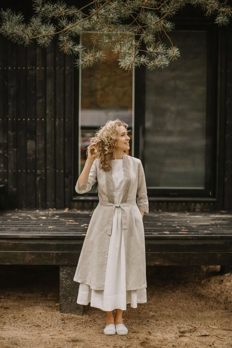 Linen Wedding Dress Coat With Lace