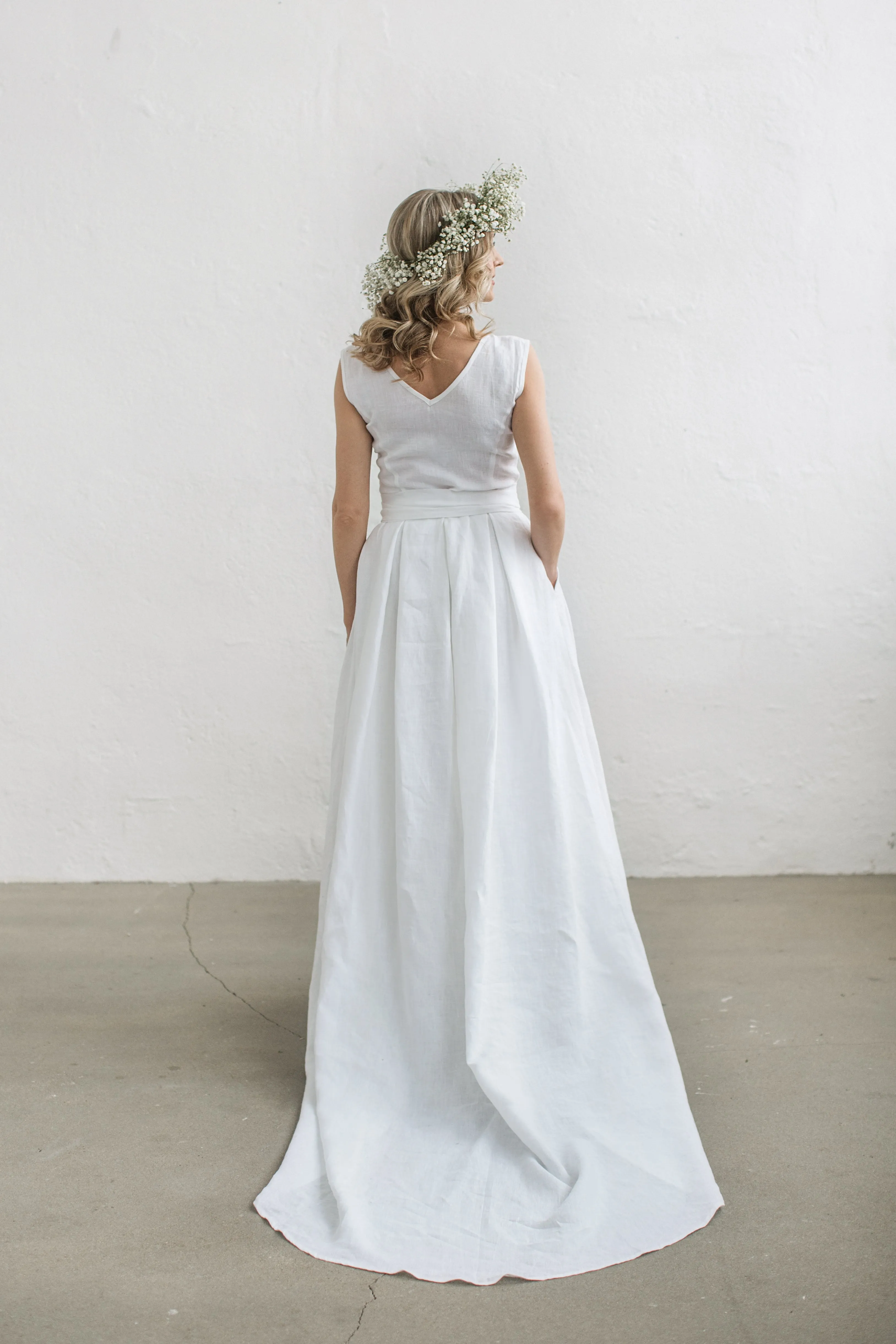 Linen Wedding Dress With Train