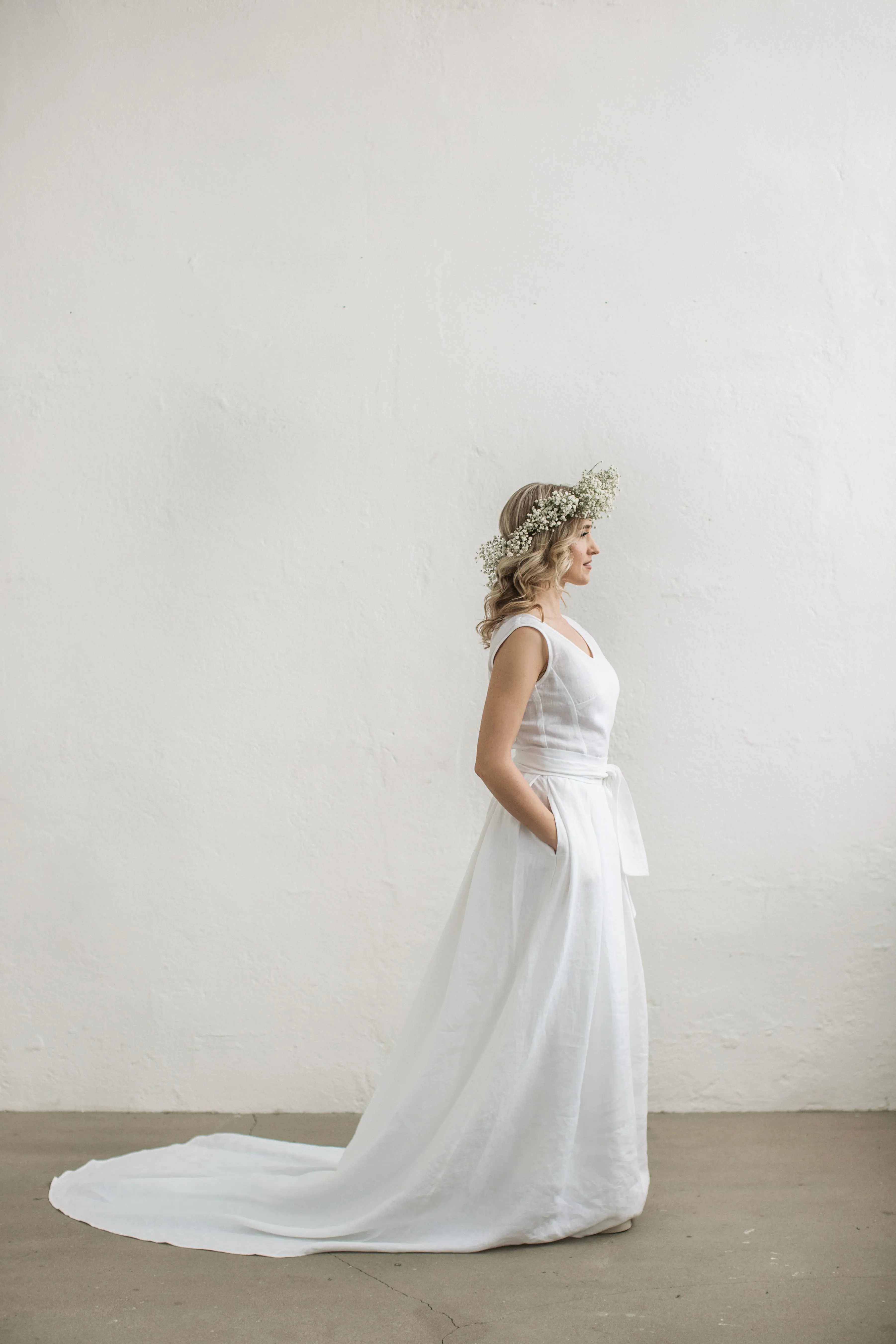 Linen Wedding Dress With Train