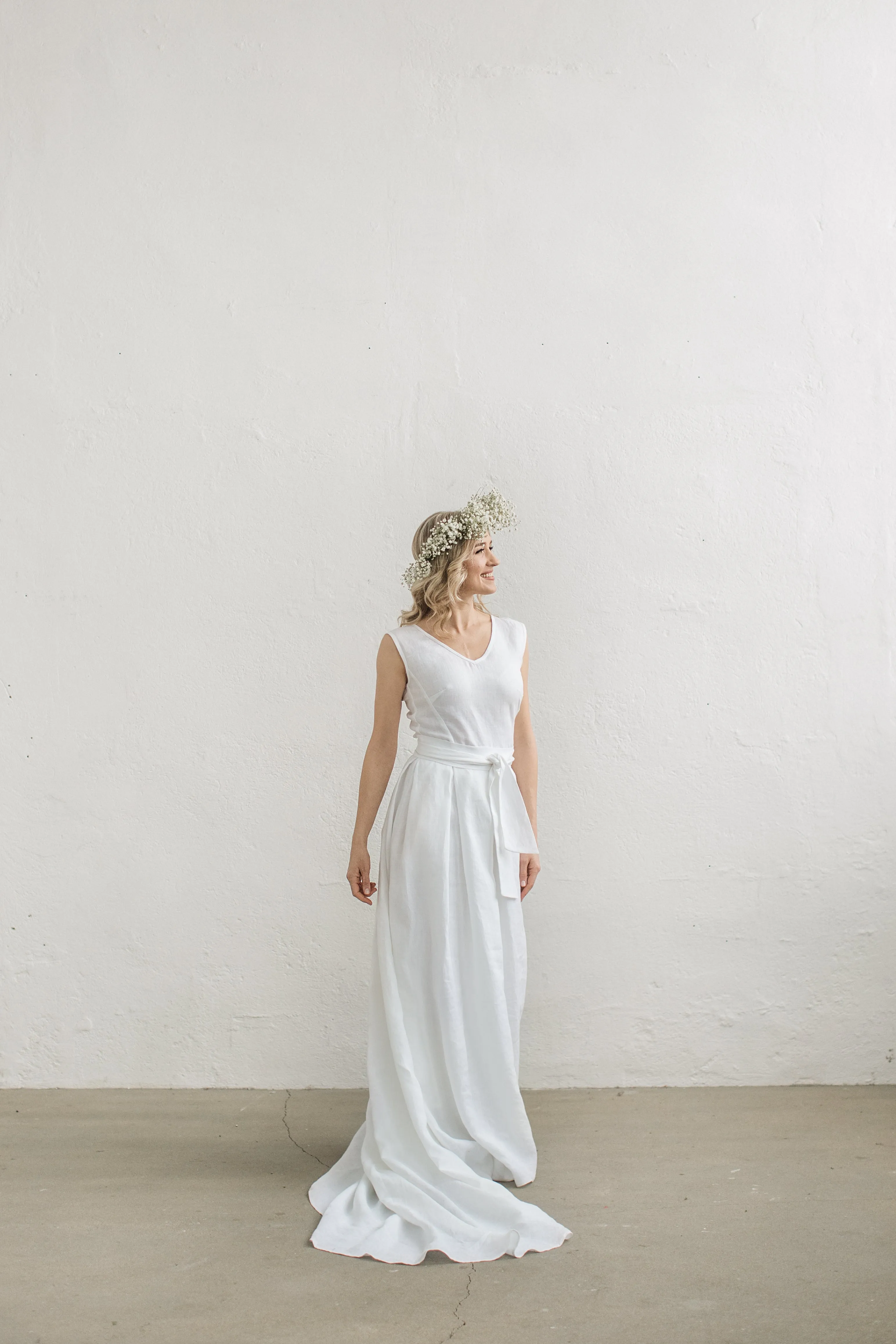 Linen Wedding Dress With Train