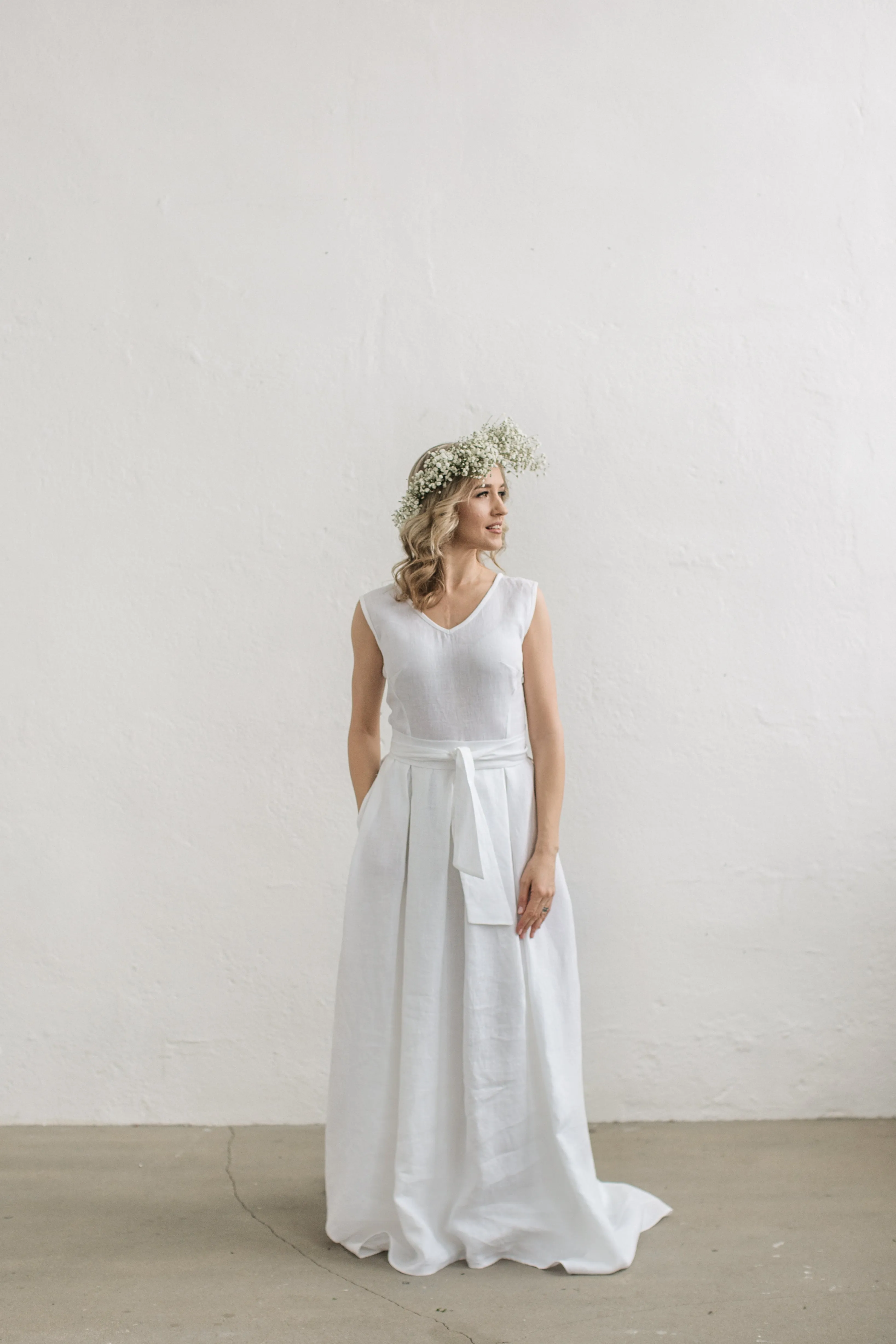 Linen Wedding Dress With Train
