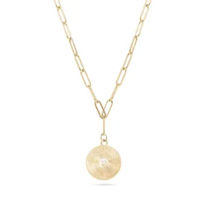 Lisa 18K Gold PVD Sunburst Medallion Paperclip Necklace