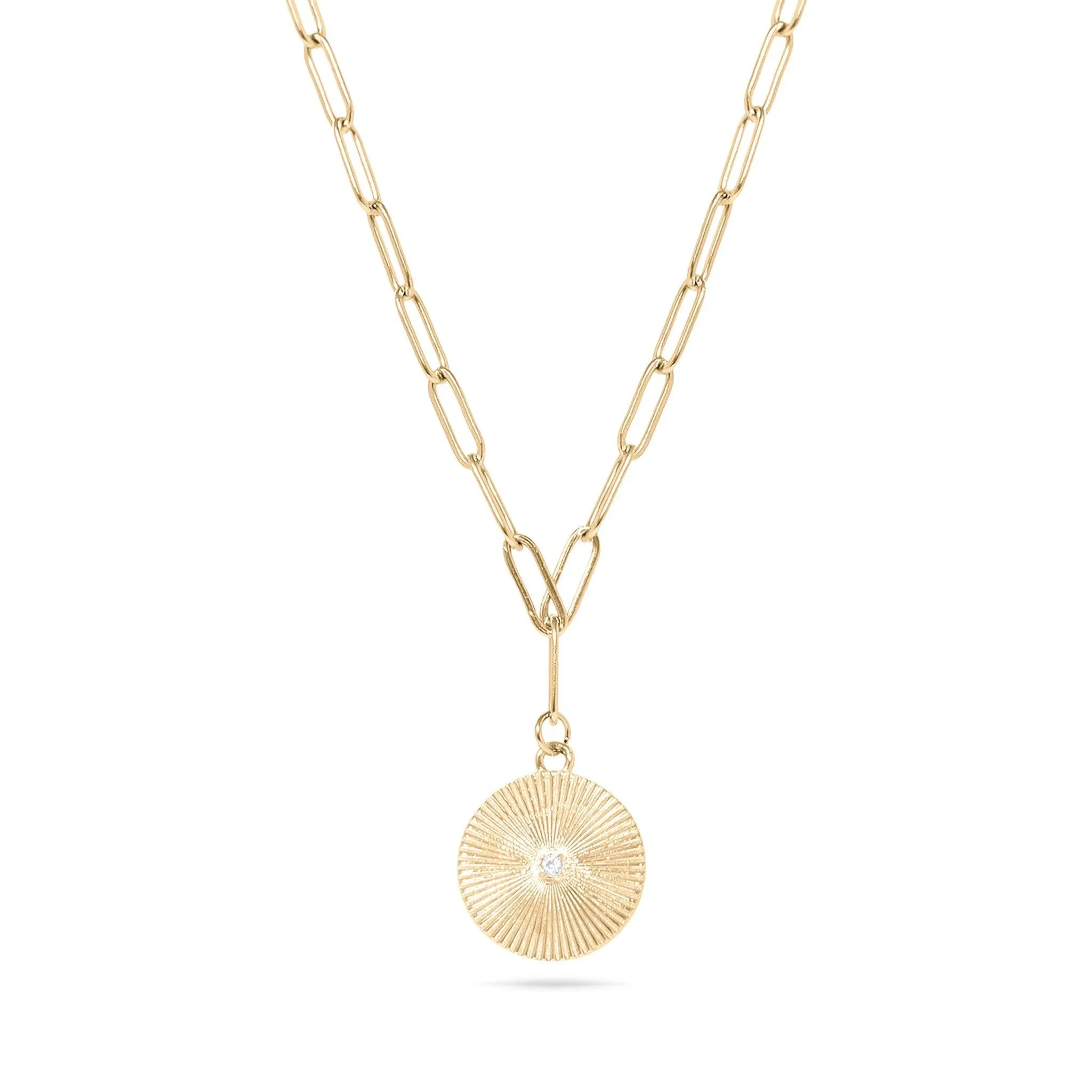 Lisa 18K Gold PVD Sunburst Medallion Paperclip Necklace