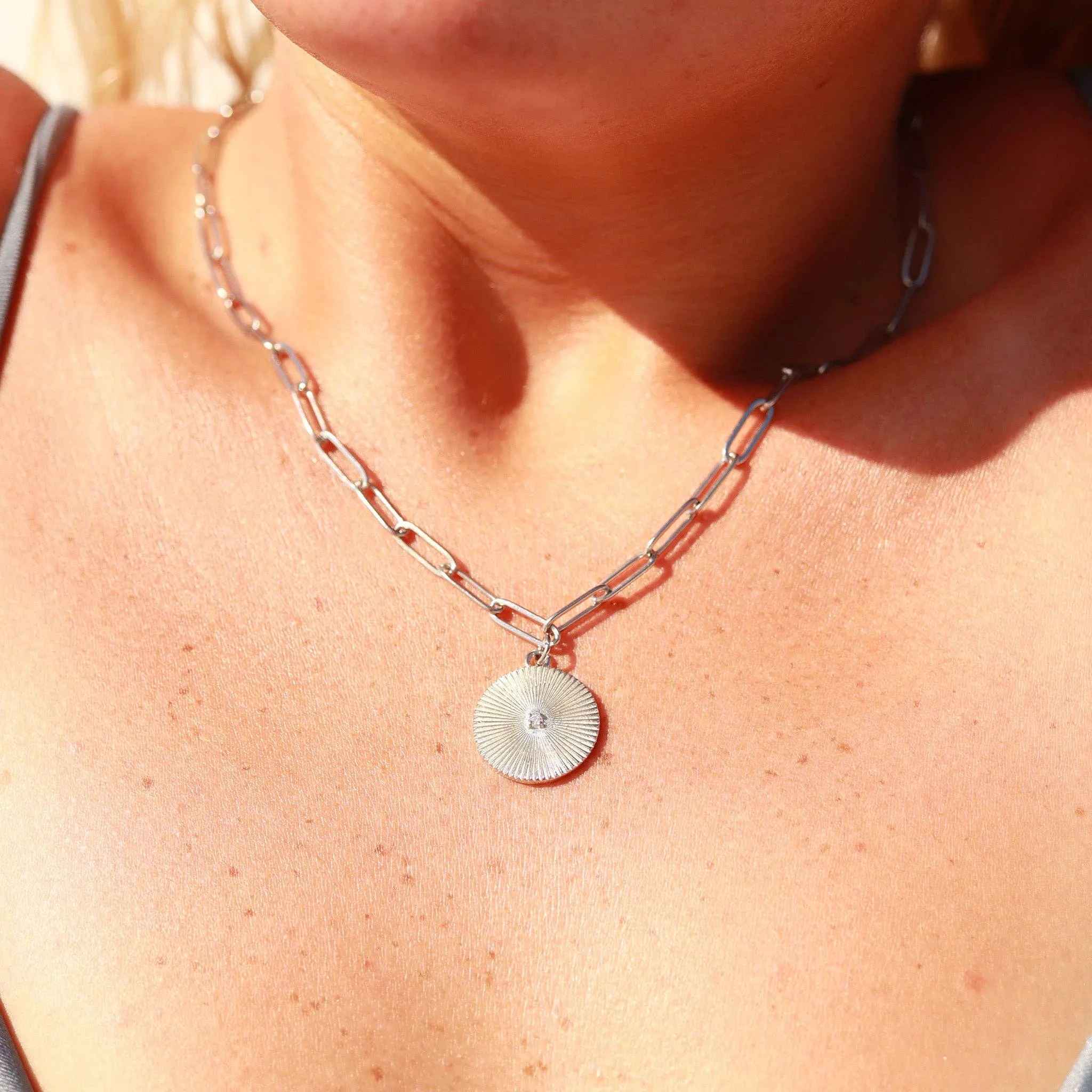Lisa 18K Gold PVD Sunburst Medallion Paperclip Necklace