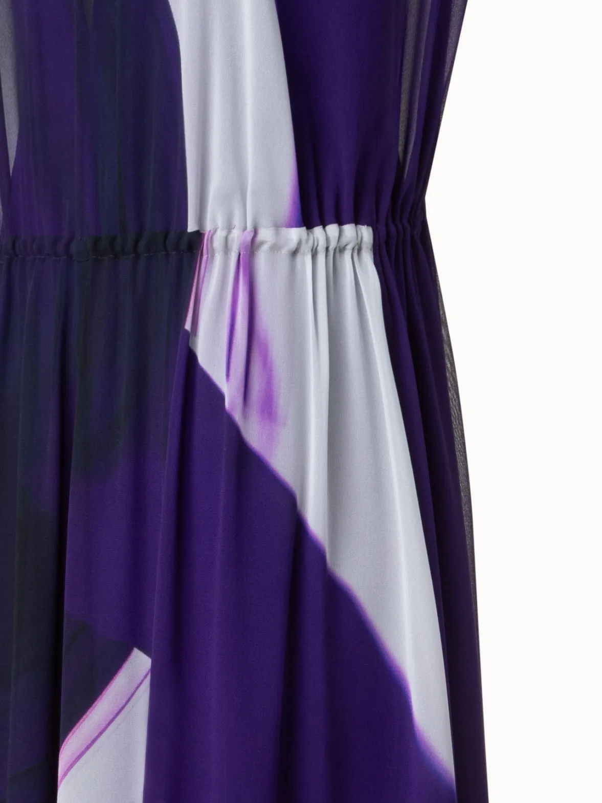 Long A-Line Silk Dress with Purple Loop Print