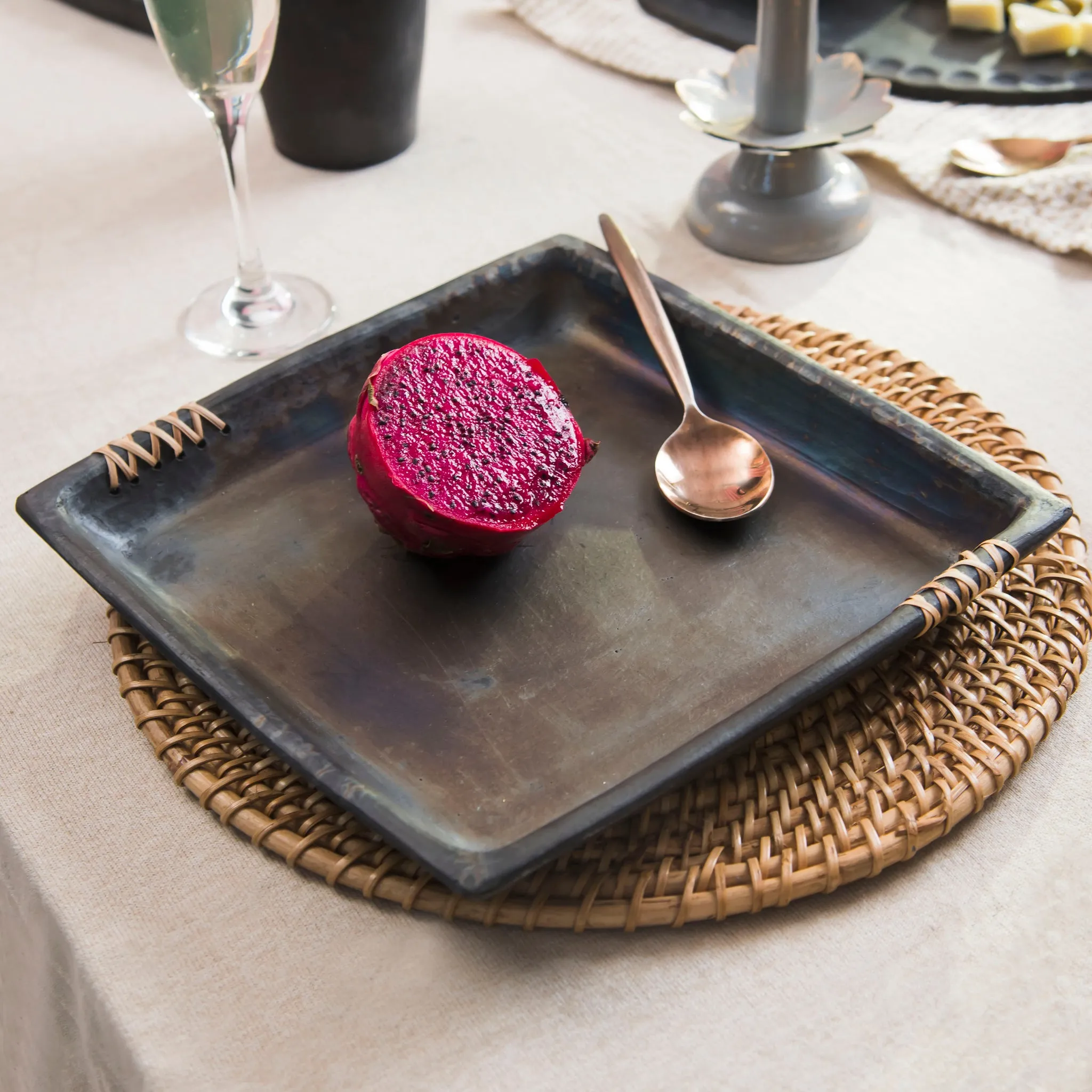 Longpi Black Clay Square Tray