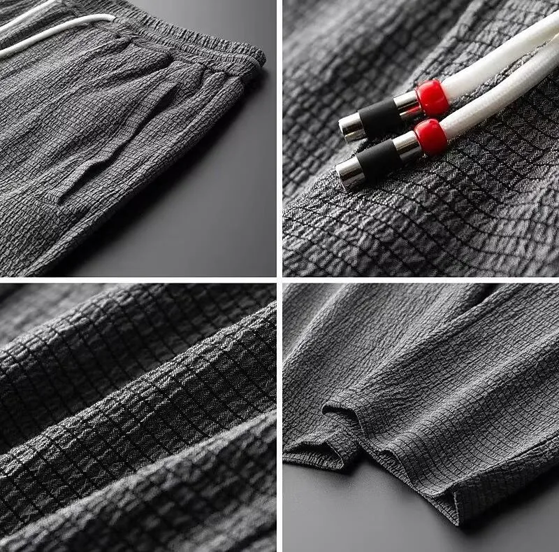 Loungewear Luxe™ | Men's Cotton Linen Blend Set | V-Neck Long Sleeve Top & Drawstring Trousers for Ultimate Comfort