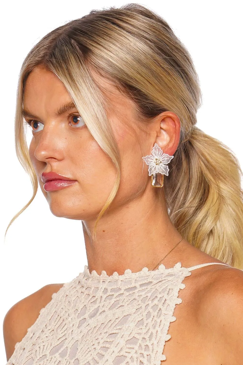 Lucia White Floral Drop Earrings