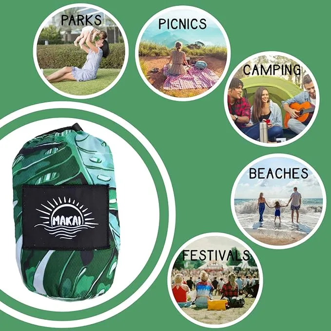 Makai – Lightweight Sheet Style Beach Blanket, Sand Dosen't Stick, Extra Large 8’ x 9’, Compact Strong Parachute Nylon Beach Mat, Stays Cool, Quick Drying, Multifunctional
