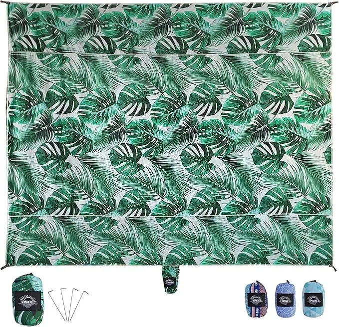 Makai – Lightweight Sheet Style Beach Blanket, Sand Dosen't Stick, Extra Large 8’ x 9’, Compact Strong Parachute Nylon Beach Mat, Stays Cool, Quick Drying, Multifunctional