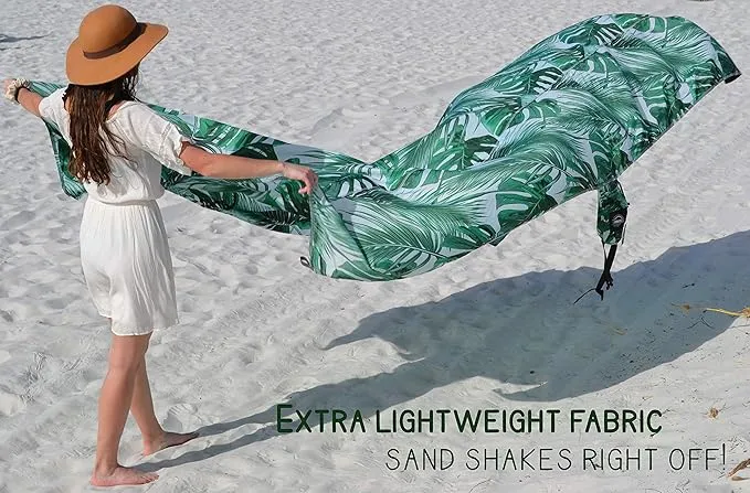 Makai – Lightweight Sheet Style Beach Blanket, Sand Dosen't Stick, Extra Large 8’ x 9’, Compact Strong Parachute Nylon Beach Mat, Stays Cool, Quick Drying, Multifunctional