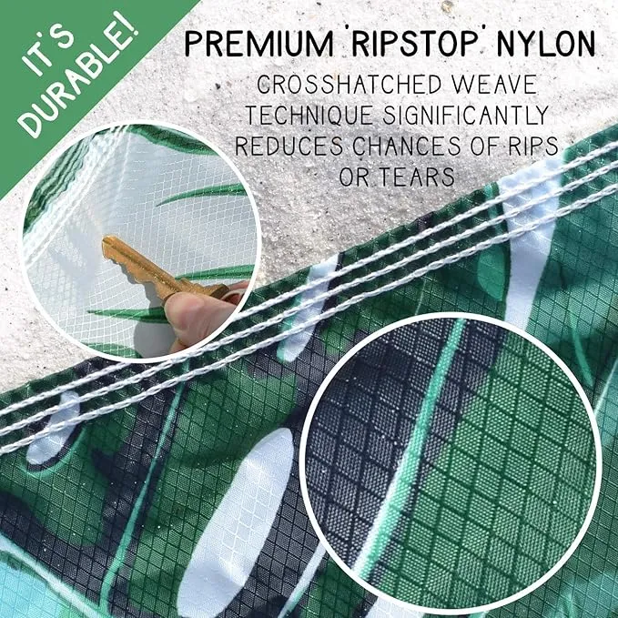Makai – Lightweight Sheet Style Beach Blanket, Sand Dosen't Stick, Extra Large 8’ x 9’, Compact Strong Parachute Nylon Beach Mat, Stays Cool, Quick Drying, Multifunctional