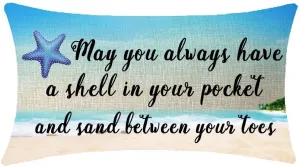 May You Always Have A Shell in Your Pocket and Sand Between Your Toes Decorative Cotton Linen Waist Lumbar Throw Cushion Cover Oblong 12X20"