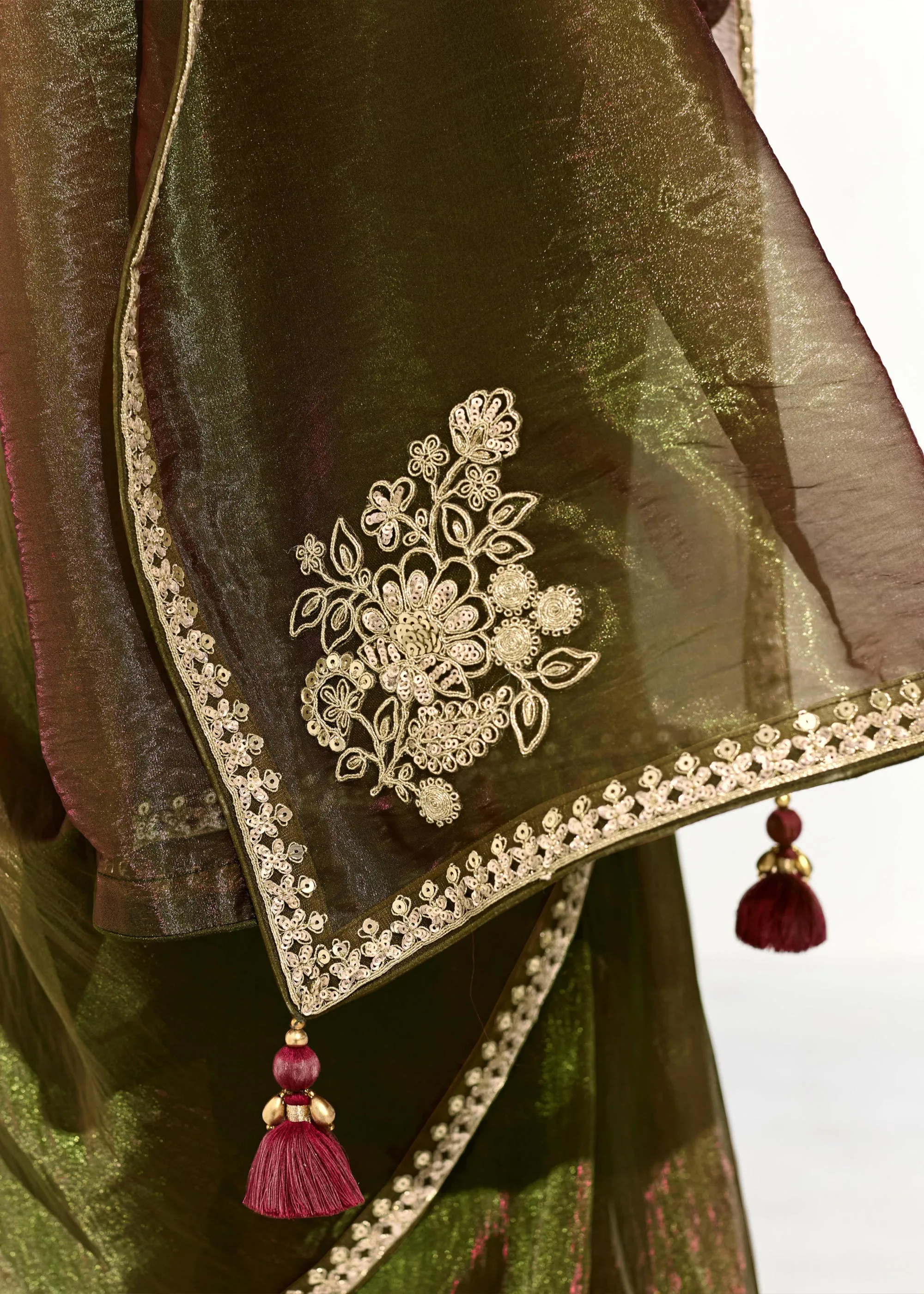 Mehndi Green Designer Organza Tissue Silk Saree