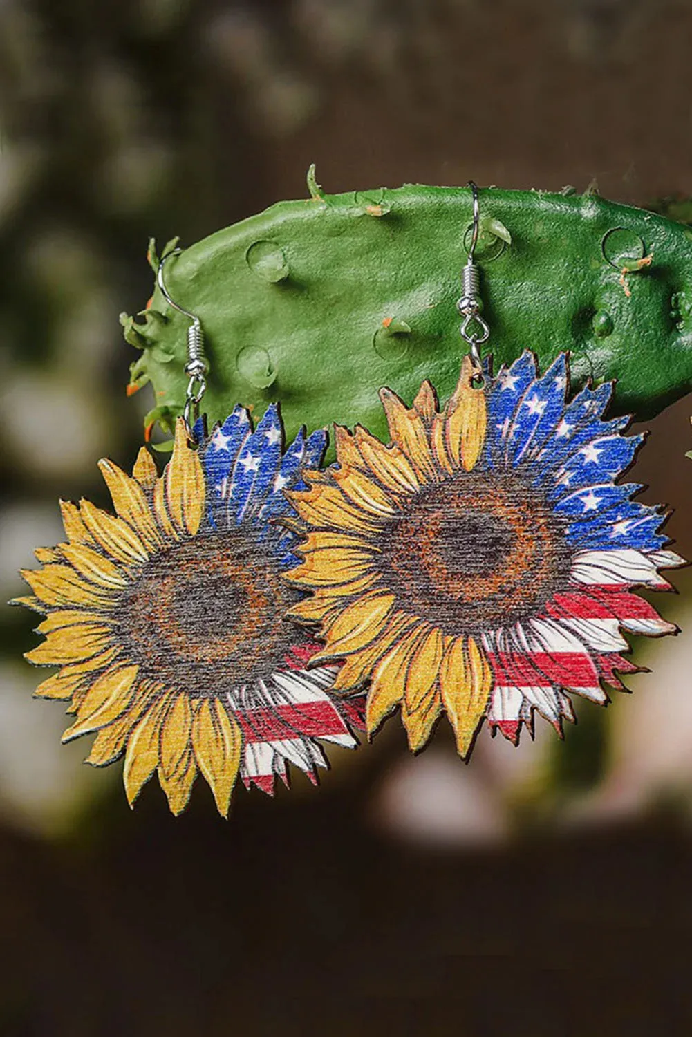 Merica Sunflower Wood Earrings