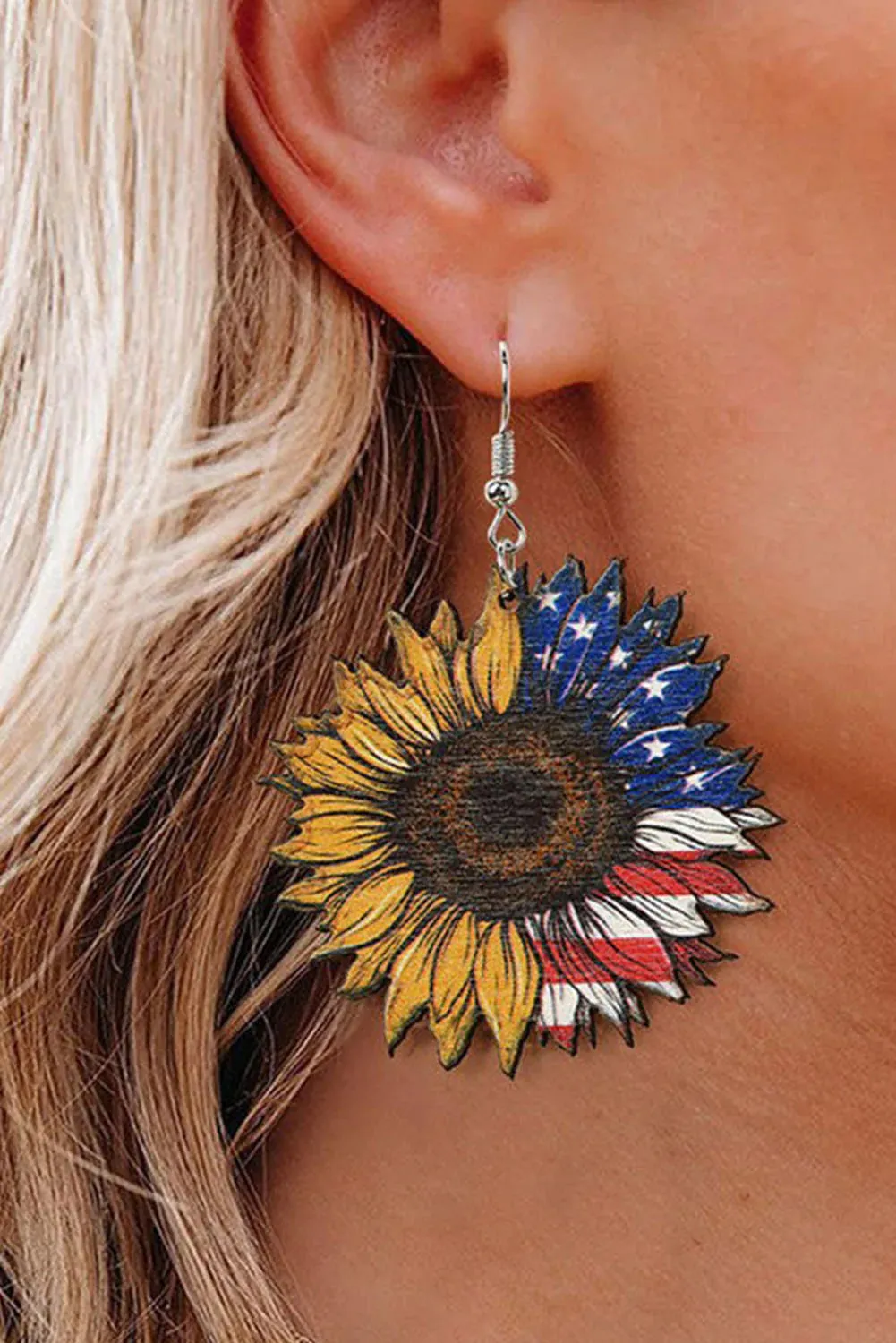 Merica Sunflower Wood Earrings