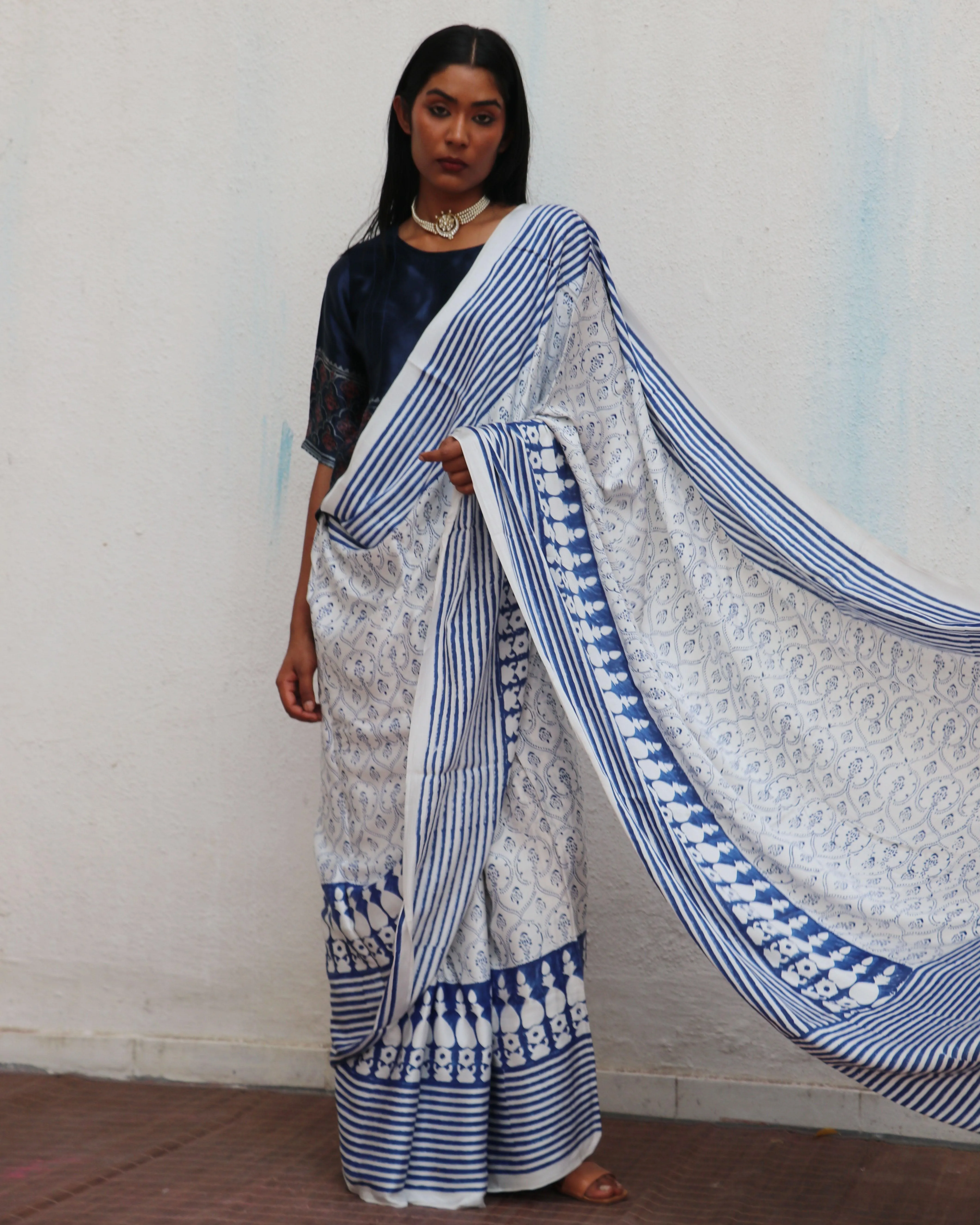 Mia Kara Blockprinted Modal Silk Saree