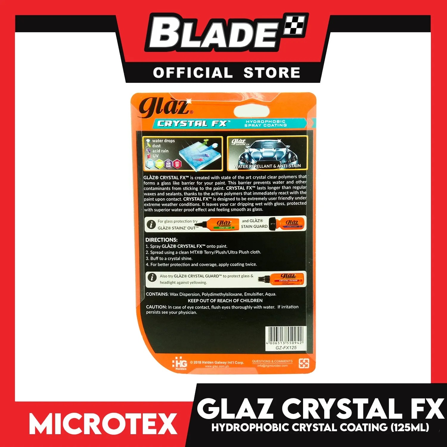 Microtex Glaz Cyrstal FX Hydrophobic Spray Coating GZ-FX125 125ml