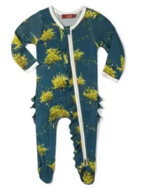 Milkbarn Bamboo Ruffle Zipper Footed Romper in Firefly