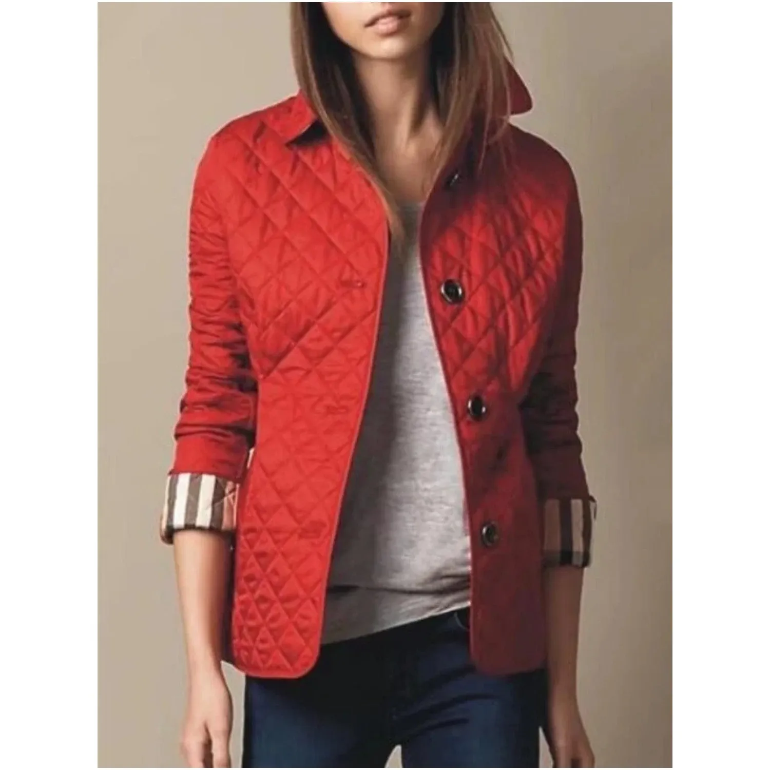 MODA Classic Checked Quilted Jacket for Women with Lapels