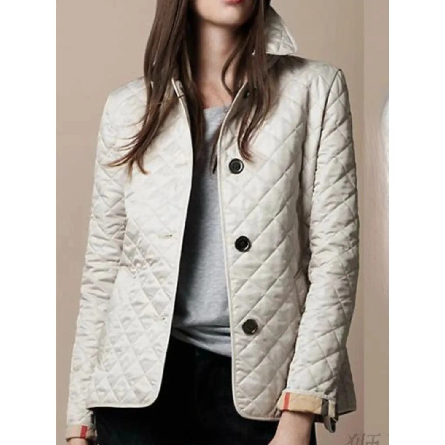 MODA Classic Checked Quilted Jacket for Women with Lapels