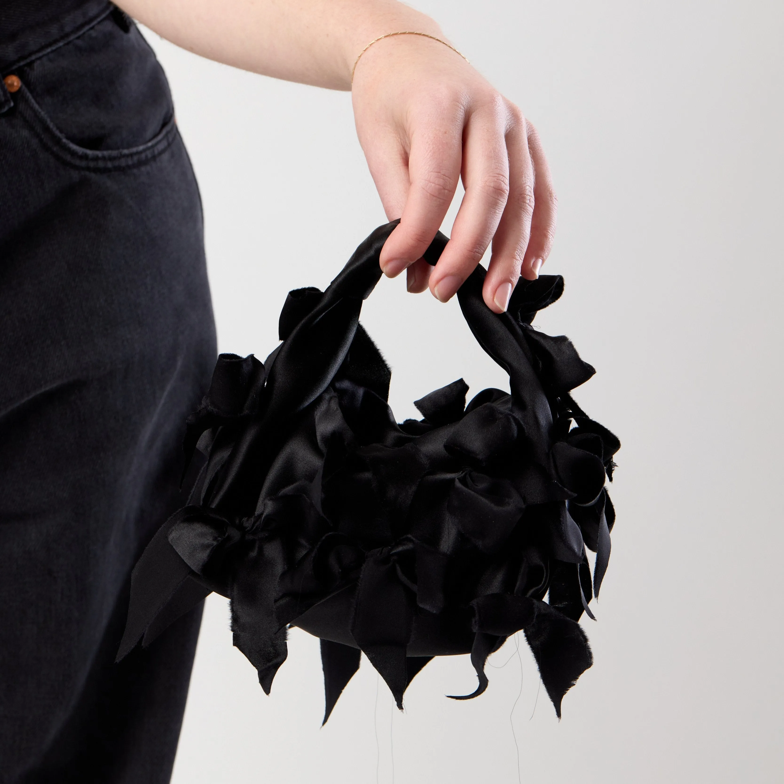 Multi Bow Bag - Black Silk Satin