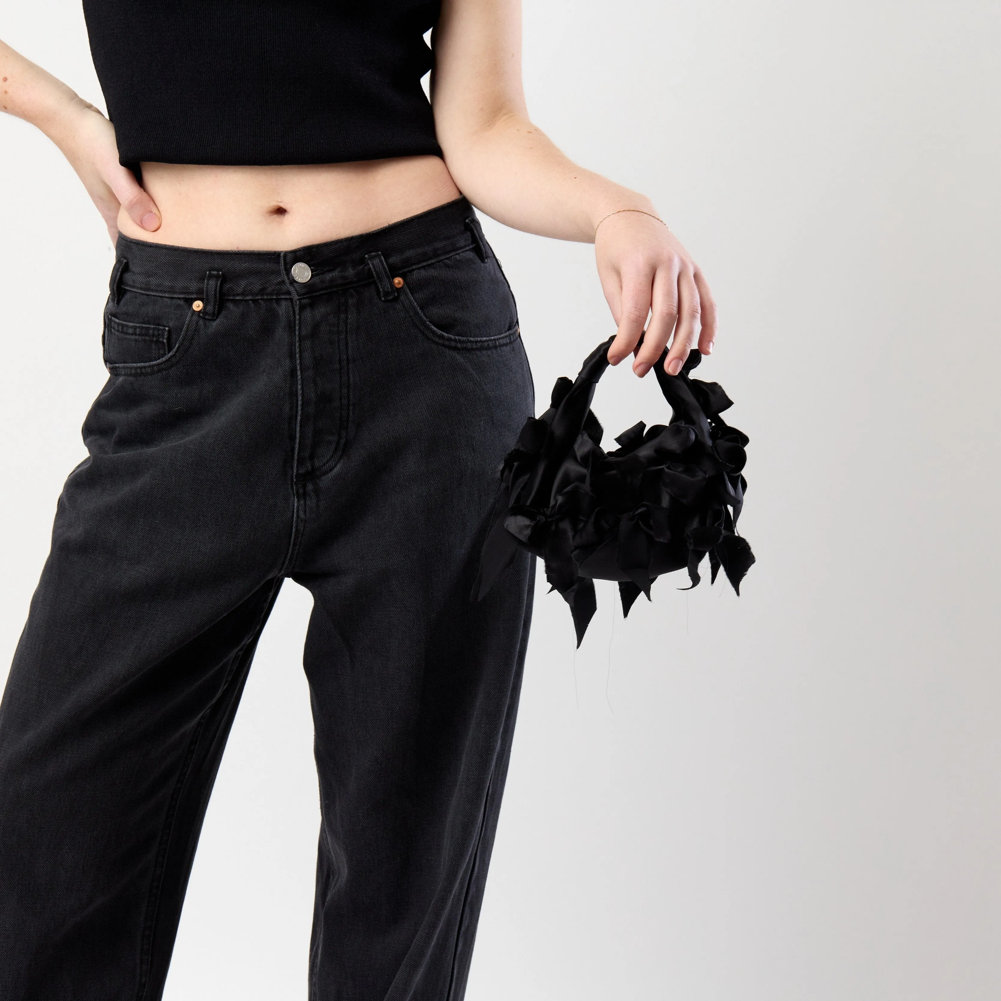 Multi Bow Bag - Black Silk Satin