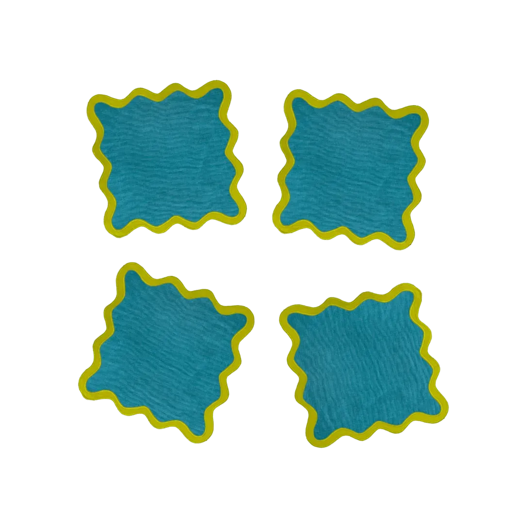 Mustard and Blue Scallop 100% Linen Placemat