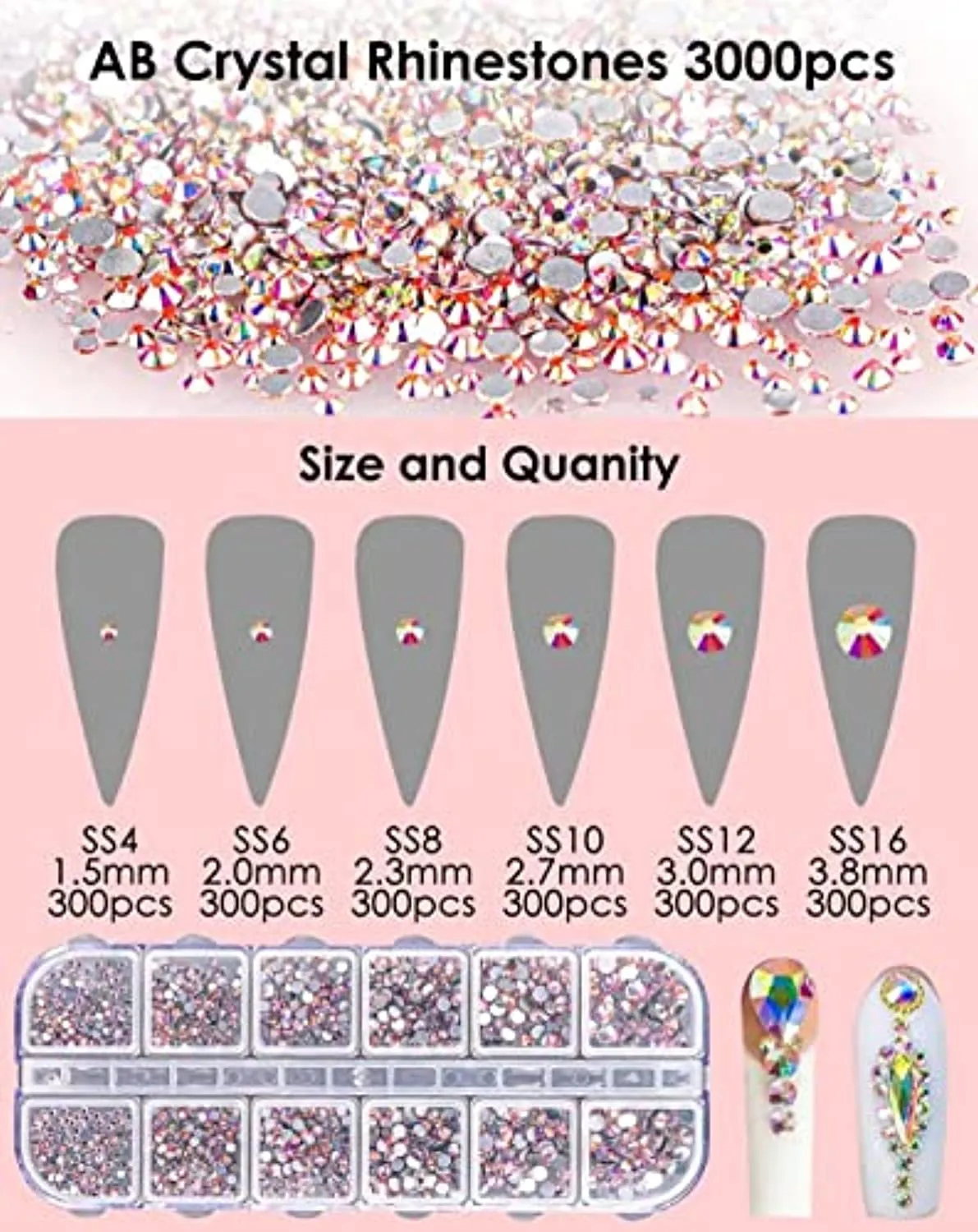 Nail Rhinestones Mini Pixie 1.2mm Diamond 1200Pcs Crystal AB Gems Jewels Flatback 1800Pcs 12 Shapes Rhinestones 120Pcs, Tufusiur Nail Art Supplies Decorations Accessories for Face Tooth Makeup Crafts