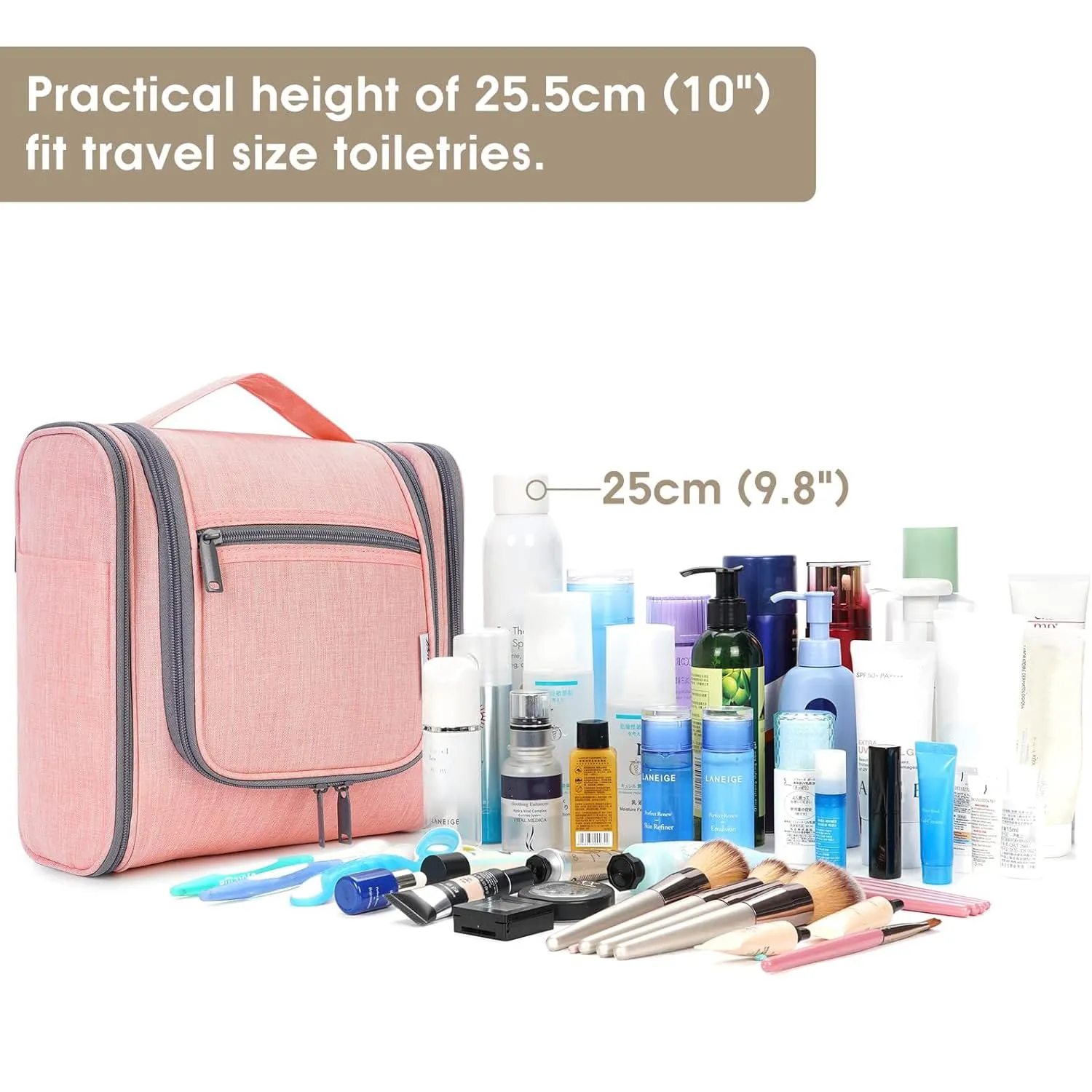 Narwey Hanging Toiletry Bag for Women Travel Makeup Bag Organizer Toiletries Bag for Cosmetics Essentials Accessories(Large, Pink)
