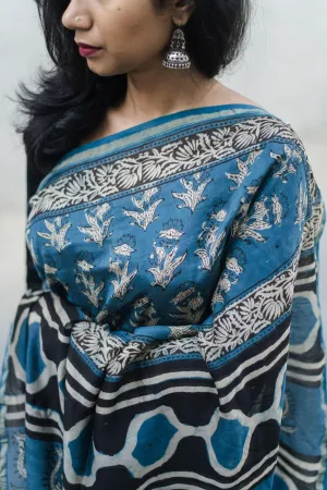 Natural dyed Dabu sarees - Malhar - Ambrosia Leaf Indigo