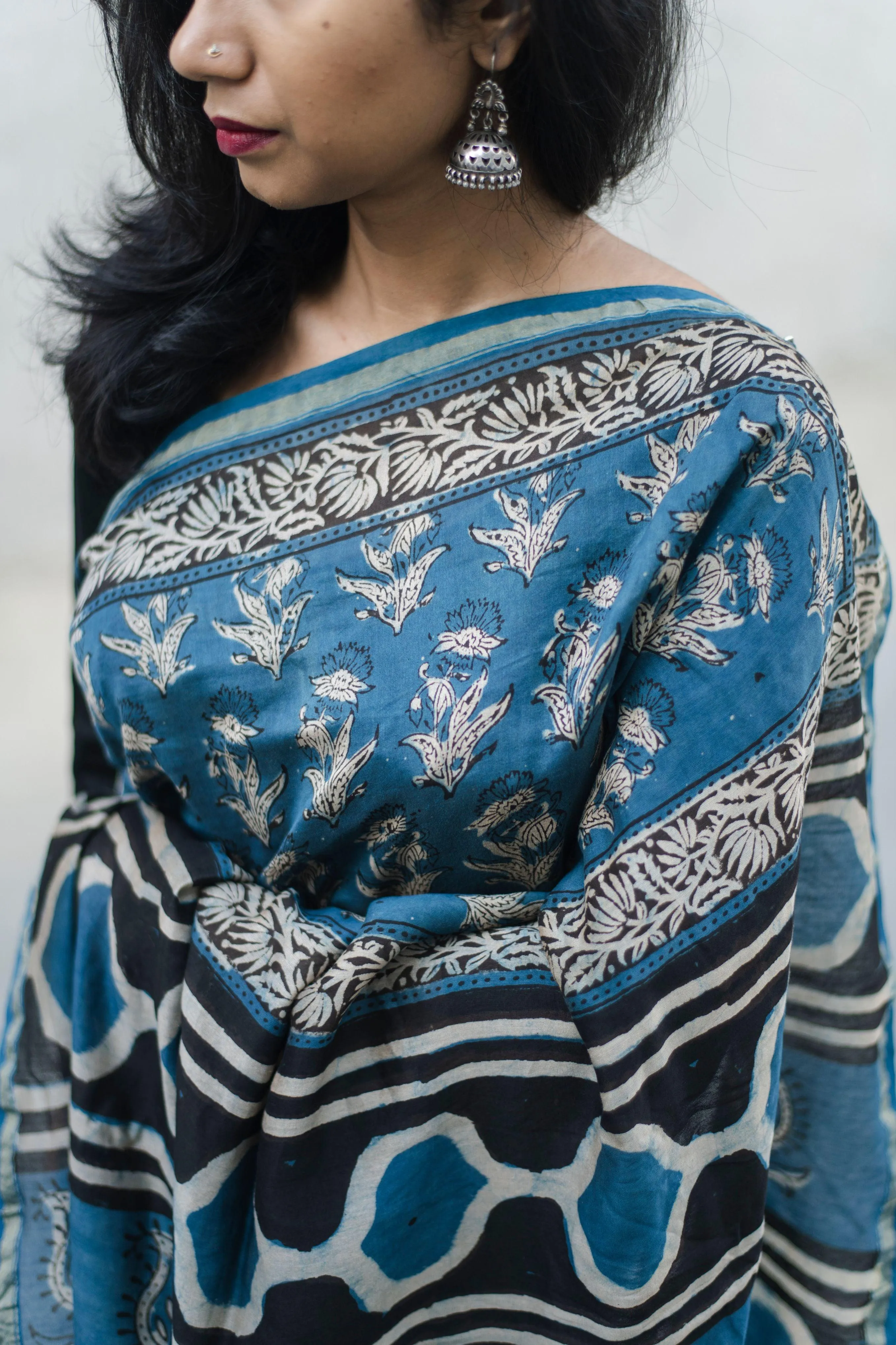 Natural dyed Dabu sarees - Malhar - Ambrosia Leaf Indigo