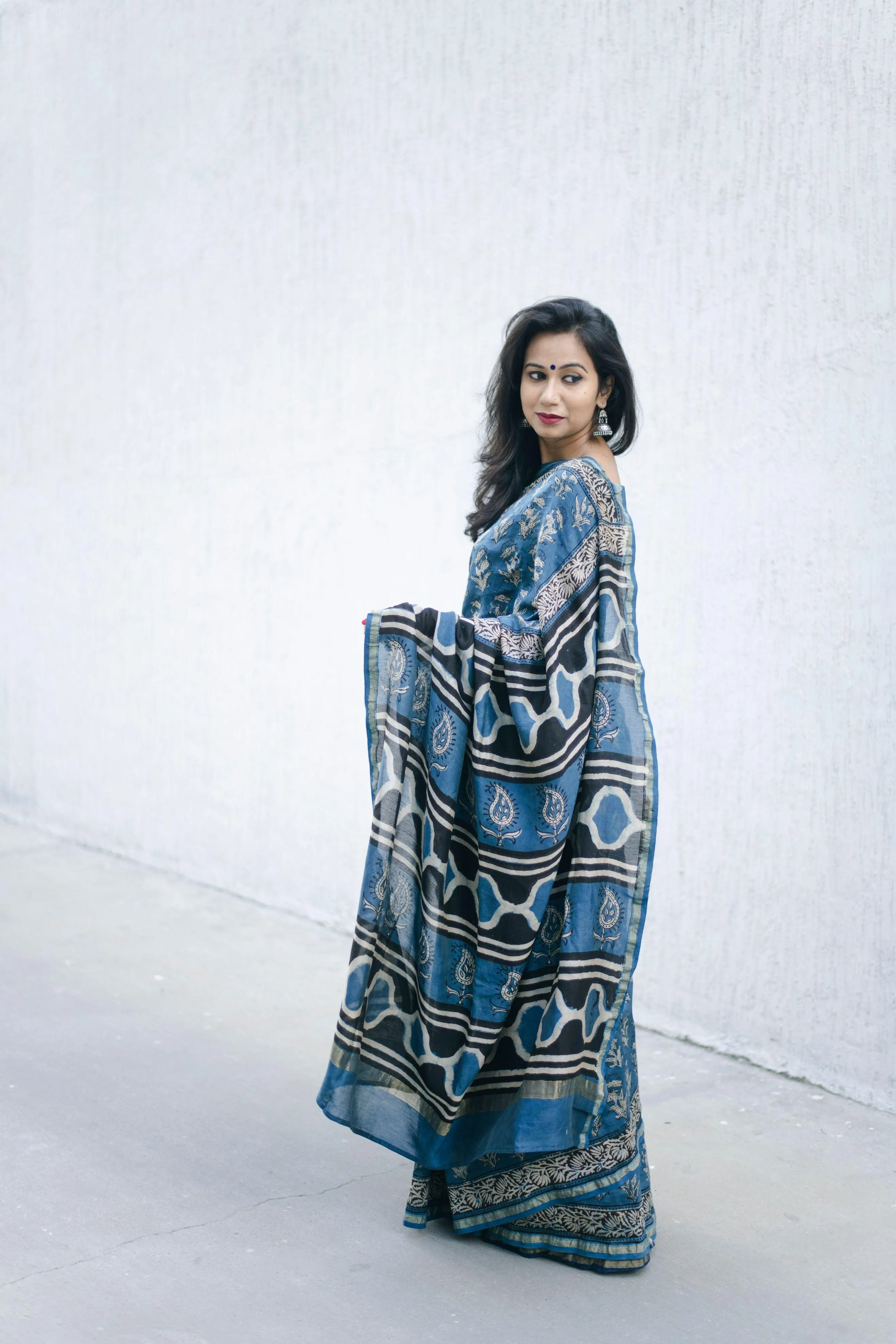 Natural dyed Dabu sarees - Malhar - Ambrosia Leaf Indigo