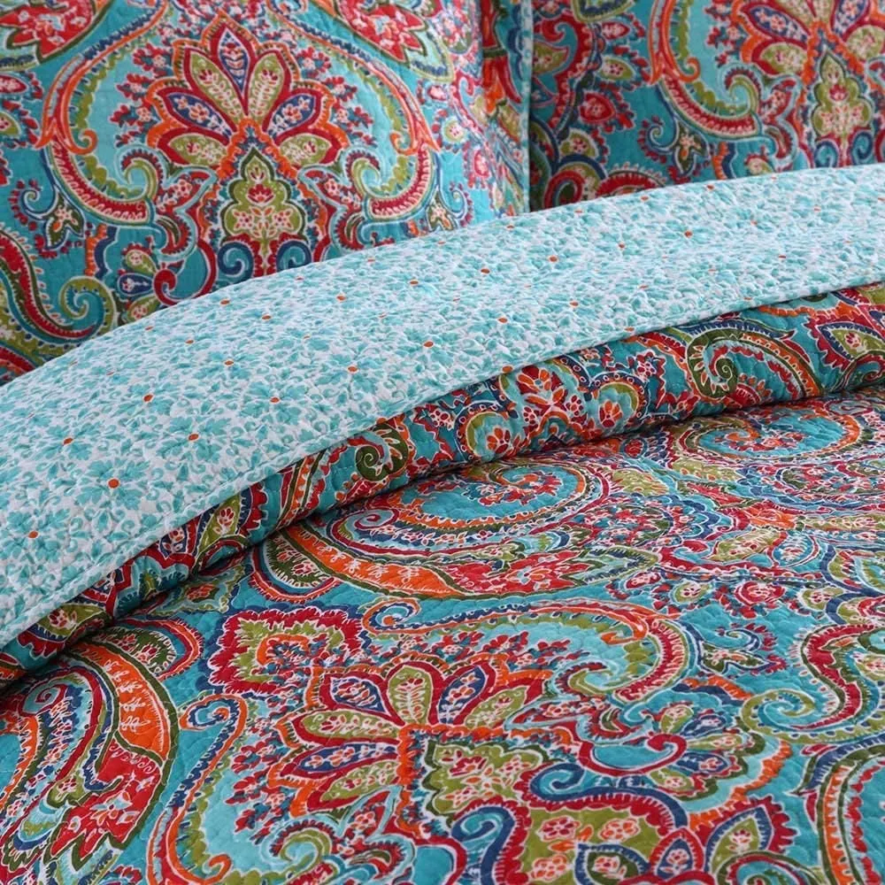 NEWLAKE European Gorgeous Floral Pattern, Cotton Queen Size Bedspread Quilt Sets, Reversible Patchwork Coverlet Set, Retails $152 