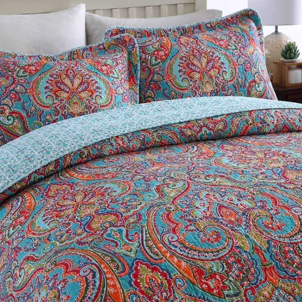 NEWLAKE European Gorgeous Floral Pattern, Cotton Queen Size Bedspread Quilt Sets, Reversible Patchwork Coverlet Set, Retails $152 