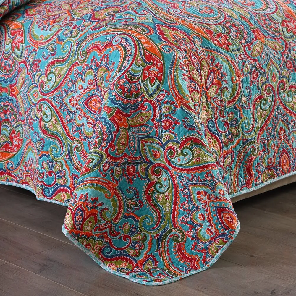 NEWLAKE European Gorgeous Floral Pattern, Cotton Queen Size Bedspread Quilt Sets, Reversible Patchwork Coverlet Set, Retails $152 