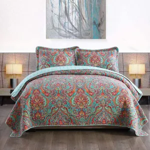 NEWLAKE European Gorgeous Floral Pattern, Cotton Queen Size Bedspread Quilt Sets, Reversible Patchwork Coverlet Set, Retails $152 