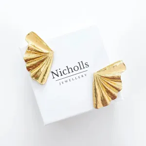 Nicholls Fan Statement Earrings-Gold