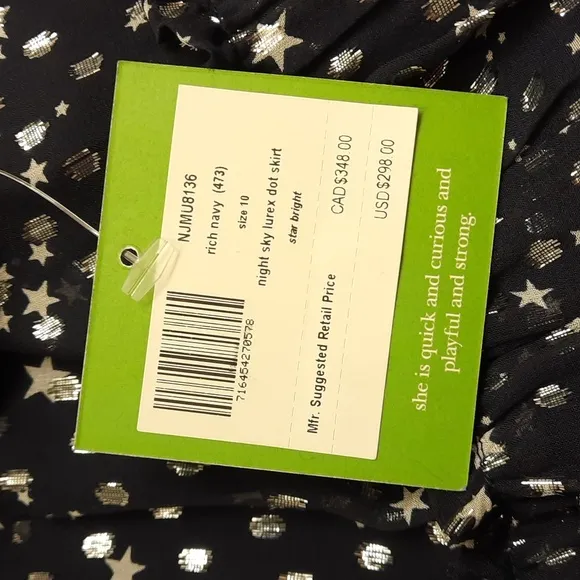 NWT, Kate Spade New York Night Sky Lurex Dot Skirt