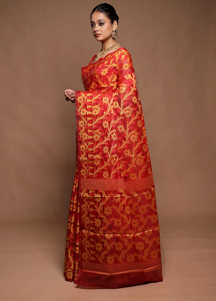 Orange Kora Silk Saree With Blouse Piece