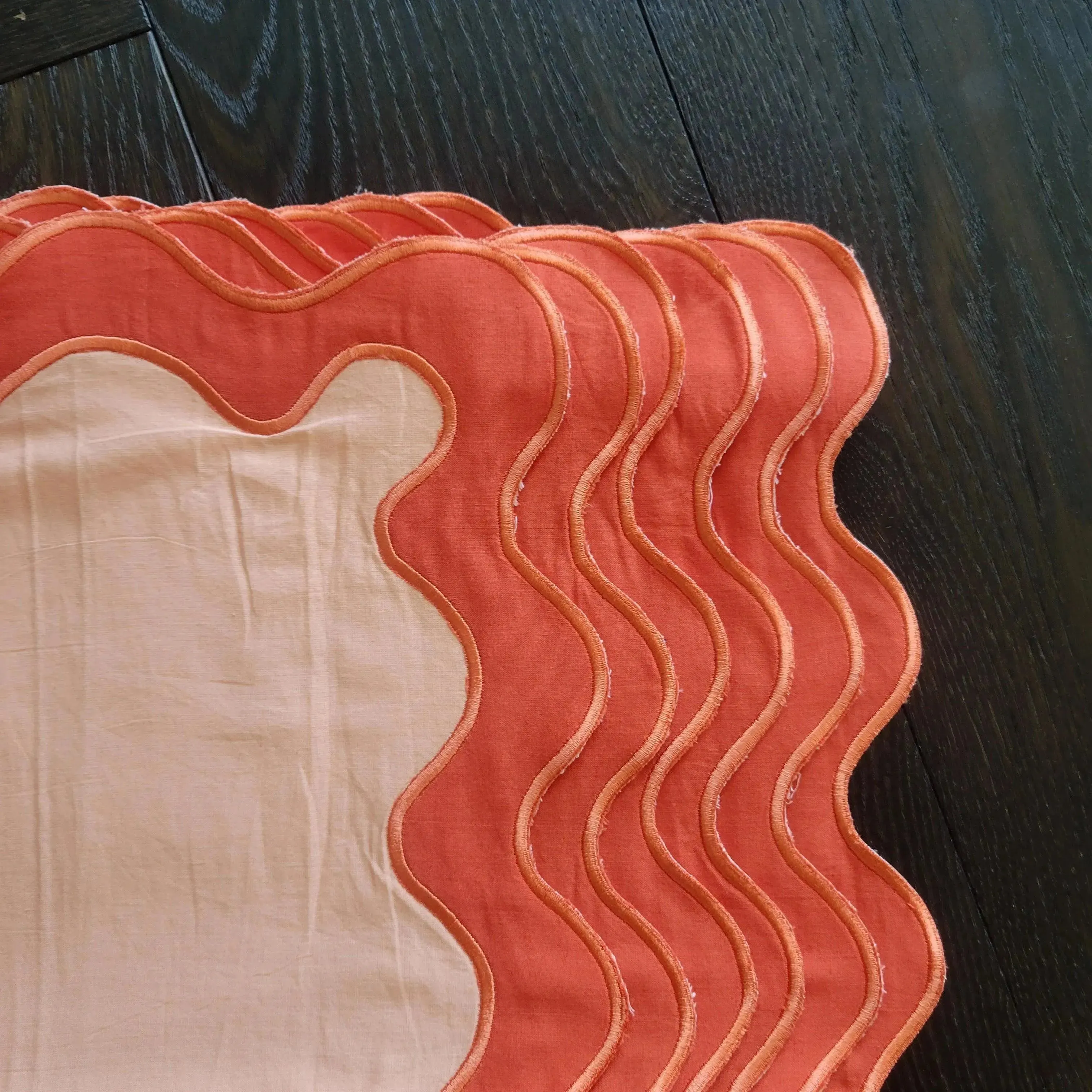 Orange Scallop 100% Linen Placemat Set of 6